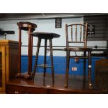 Vintage Brentwood chair and an octagonal coffee table and a decorative plant stand