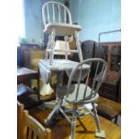 Painted pine drop leaf table with two chairs