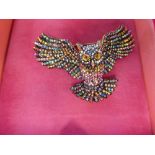 Multi-coloured stone Owl brooch & a gilt metal & coloured stone necklace, both by Butler & Wilson,