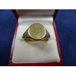 9ct yellow gold plain signet ring, stamped 375, size X 8.9g