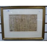 An antique road map, circa 1800 of the roads from London to Portsmouth, 29 x 17 cms