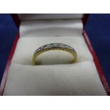 Edwardian 18ct yellow gold and platinum half eternity ring set with diamonds, shank stamped 18ct &