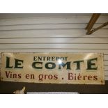 A vintage French handpainted metal sign for Le Comte,190cms.