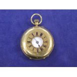 Hay Hunter pocket watch white enamel face in an 18ct yellow gold case with blue enamel chapter