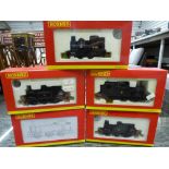 Hornby '00' gauge, five boxed locomotives to include Terrier and Pug examples