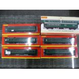 Hornby '00' gauge; a coach pack of 'Somerset and Dorset' Maunsell coaches - 3 - and five other