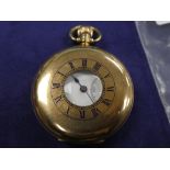 Early 20th Century half hunter Vertex pocket watch in a 9ct yellow gold case, stamped 375, A.L.D.,