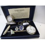 Silver Yard-O-Lead propelling pencil, boxed, miniature Edwardian silver cased clock A/F, Chester