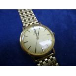 Vintage Omega Gent's wristwatch, yellow coloured metal case and gold plated strap, case engraved