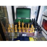 An old weighted boxwood chess set, some damaged complete