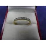 Edwardian 18ct yellow gold and platinum half eternity ring set with diamonds, shank stamped 18ct &