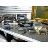 A collection of boxed Military vehicles and others, including a Minichamps Panzer tank