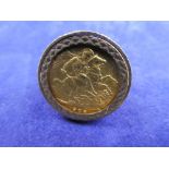 1908 Gold sovereign, King Edward VIII and George Dragon design, mounted as a ring in a 9ct yellow