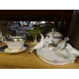 A small quantity of china to include Ainsley cups and saucers, turtle dove dish with a plated silver