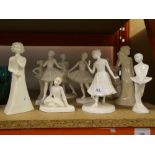 A collection of white female figures to include Royal Doulton, Coalport, Royal Worcester