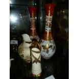 2 Satsuma bud vases along with a Royal Worcester jug and one other