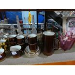 A selection of china, glass and sundries to include Poole pottery coffee set, coloured glalss,