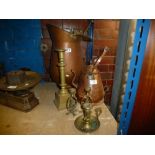 A copper kettle, copper coal bucket and brassware