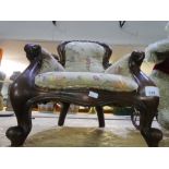 Two special edition teddies, 2 carved wine tables, Tiffany style lamp shade etc