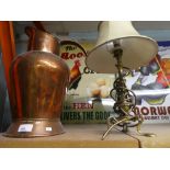 Large copper jug with a brass lamp with shade