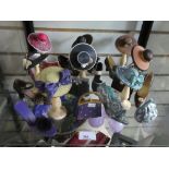 Small shelf of china shoes, hats, ornaments, etc