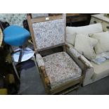 Oak frame tapestry seat and back armchair