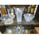 Three cut glass bowls and a similar vase, AF