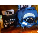 Cased Minolta camera, 2 Go Pro Cameras and accessories & R8 Ricoh camera, etc