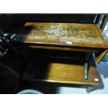 Small inlaid dropleaf table, plus a Victorian style mahogany square coffee table on castor feet