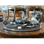 Large silver plated oval tray and other silver plated items