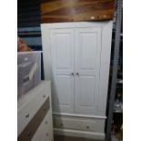 Cream painted pine 2 door wardrobe with base drawer