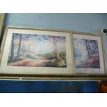 A pair of framed and glazed watercolours of woodland scenes
