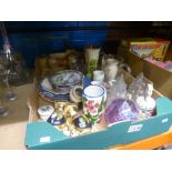 A Box of collectables to include china vases, plates, tiles etc.