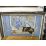A large framed painting on board signed John Sewell of a man lying down
