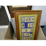 Framed and glazed cigarette card sets selection, depicting butterflies, birds and figures, and a