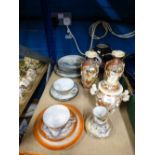 A quantity of oriental plates, cups and saucers, ginger jar and vases