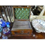 An Edwardian style mahogany inlaid bijouterie table having shaped under tier on square tapered legs,