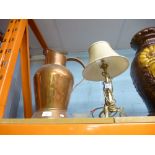 Large copper jug with a brass lamp with shade