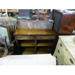 Mahogany inlaid open bookcase, nest of 3 tables, record cabinet and circular drop flap table