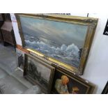 Large gilt framed seascape and quantity of other framed pictures mixed media examples, etc