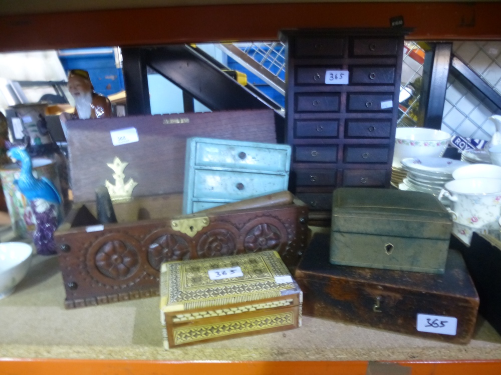 A quantity of wooden boxes, some decorated, a small quantity of old coins, etc