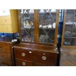 Vintage mahogany glazed bureau bookcase above fitted top drawer 2 short and 2 long drawers on