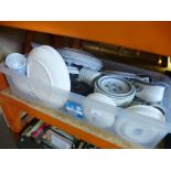 A quantity of Blue Meadow pottery dinnerware, blue and white plates, John Lewis china plates, etc