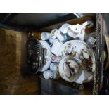Box of mixed ceramics and silver plate including 19th century and later figures