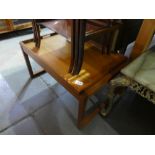 Vintage mahogany veneered chest 2 short and 2 long drawers, together with inlaid mahogany side table