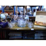Boxed Edinburgh crystal bowl, etched glass punch set and 2 Edinburgh tealights in box