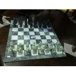 Oriental style marble chess board and set oriental figure chess pieces