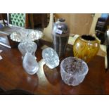 Two Studio pottery vases, Kosta Boda vase and signed glass vases, etc