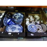 Four boxes of mixed china to include Old Country Roses, blue and white Spode, Wedgwood and Royal