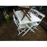 A painted garden set comprising of 6 chairs and wooden slatted table